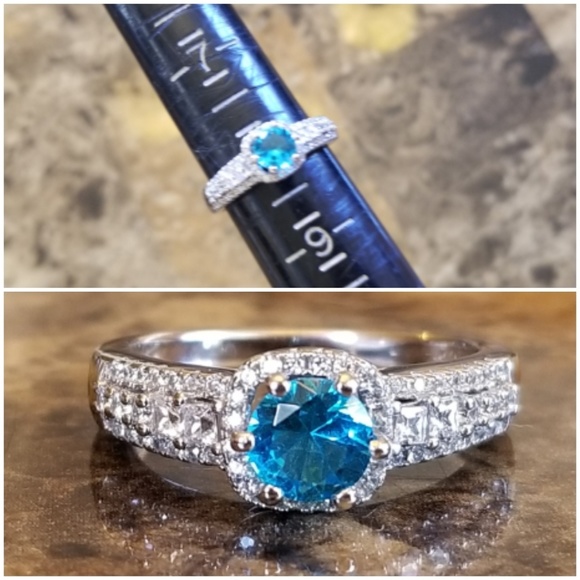 Genuine 3cttw Aquamarine and White Sapphires Ring Size 8 - Picture 7 of 7